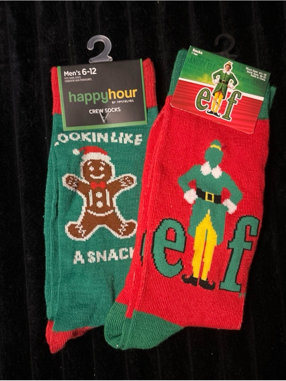 HappyHour & Elf Holiday Crew Socks - Men's Green and Red